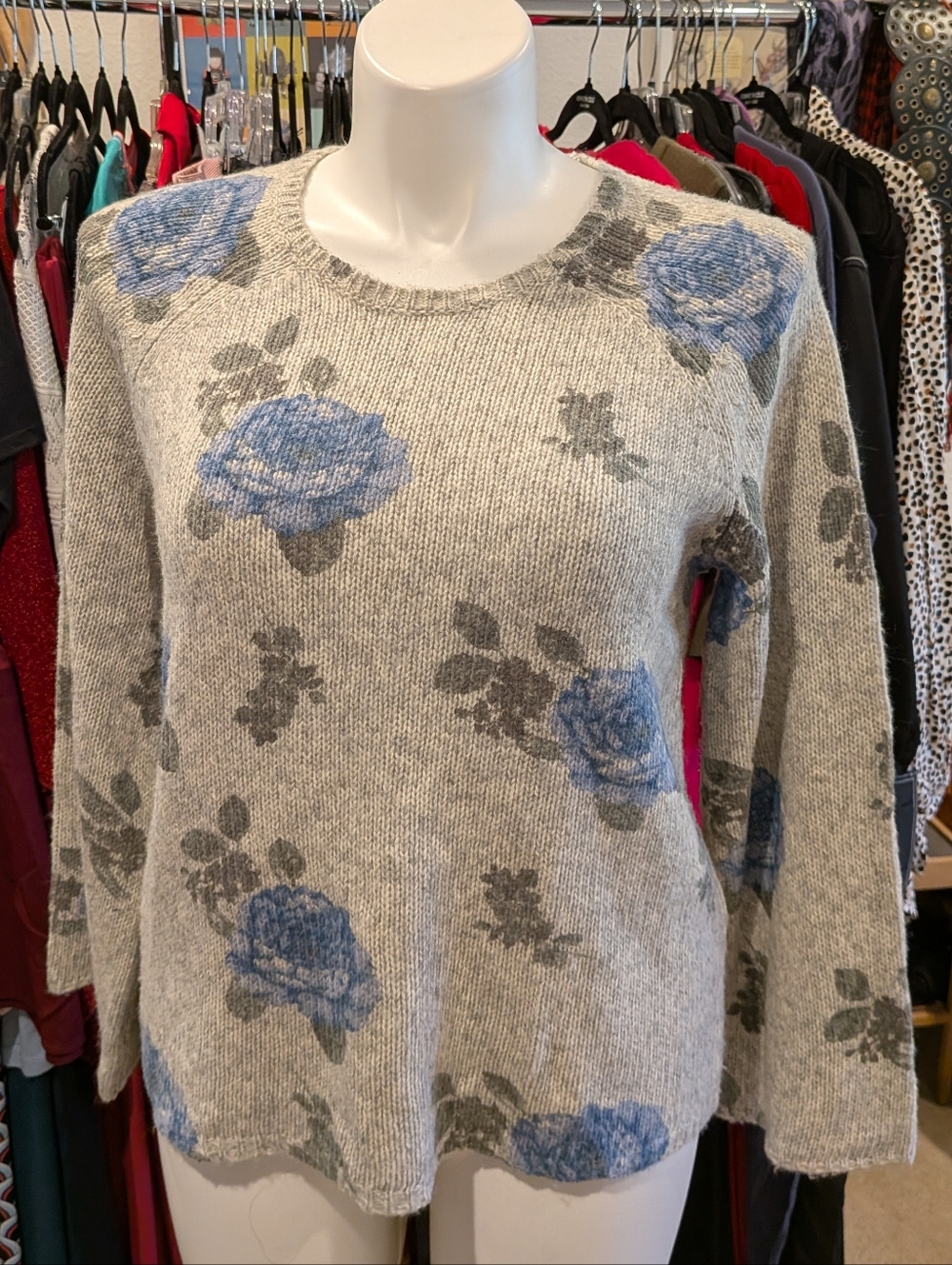 Lucky Brand Gray Floral Crewneck Sweater - L